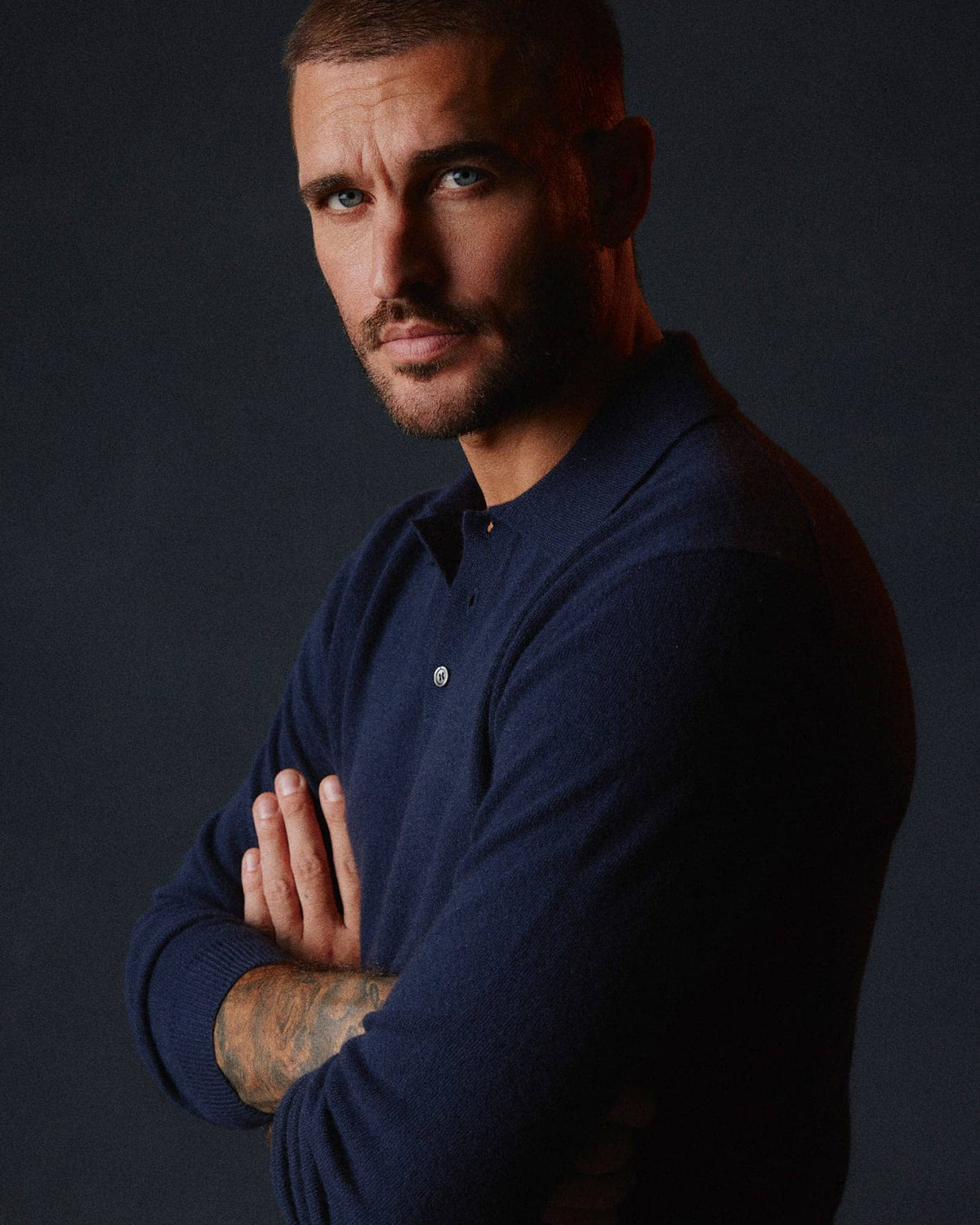 The Cashmere Long Sleeve Polo | navy cashmere polo fra BARONS
